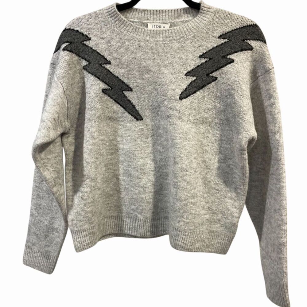 Storia  Women's Gray Lightning Bolt Graphic Pullover Sweater Size S - Picture 3 of 5